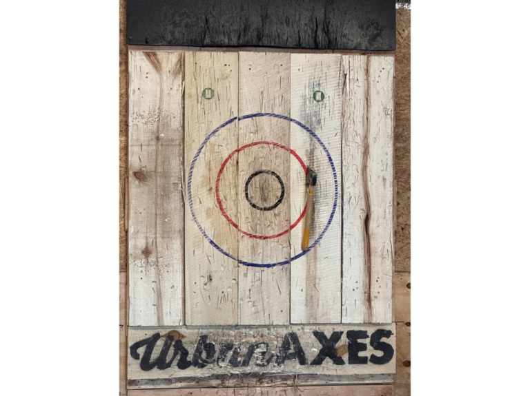 Urban Axes target on wood board